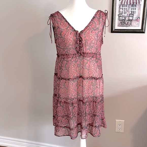 2 For $25 - AE American Eagle Sheer Print Dress Beach Coverup - Size 8 - Picture 1 of 14